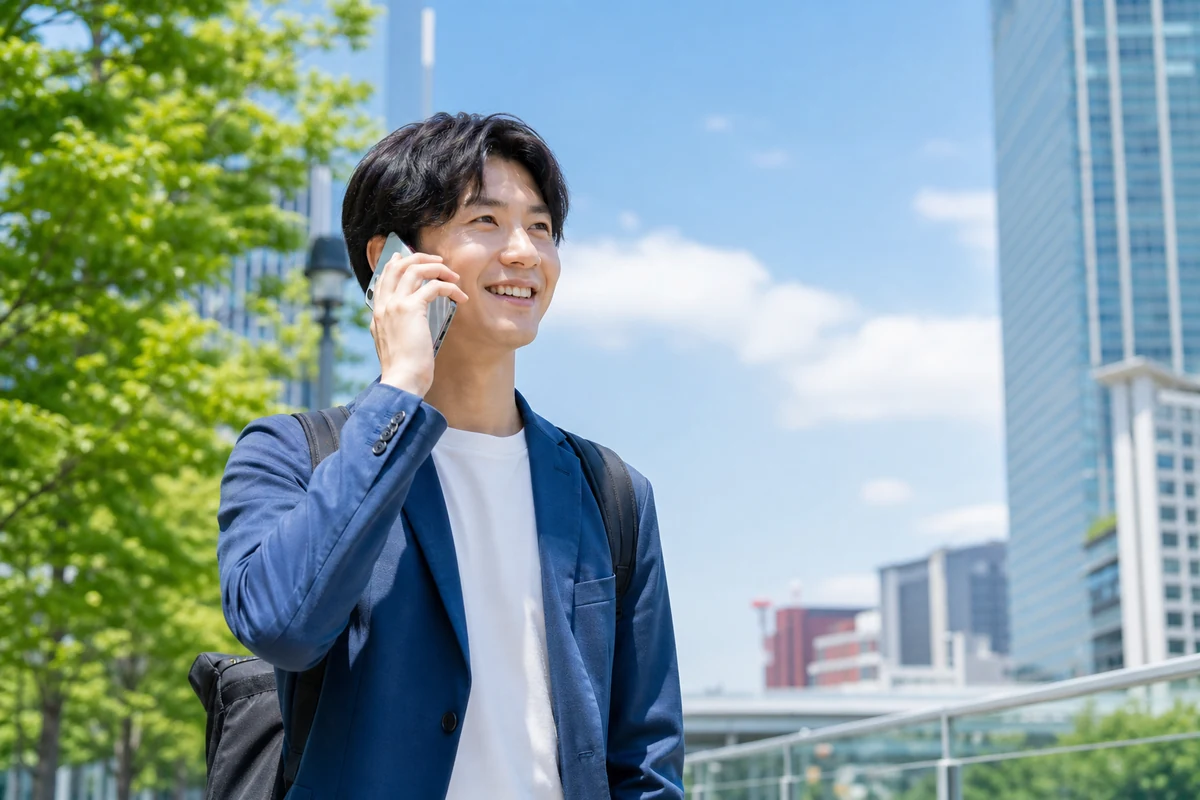 スマートフォンを快適に使う人物